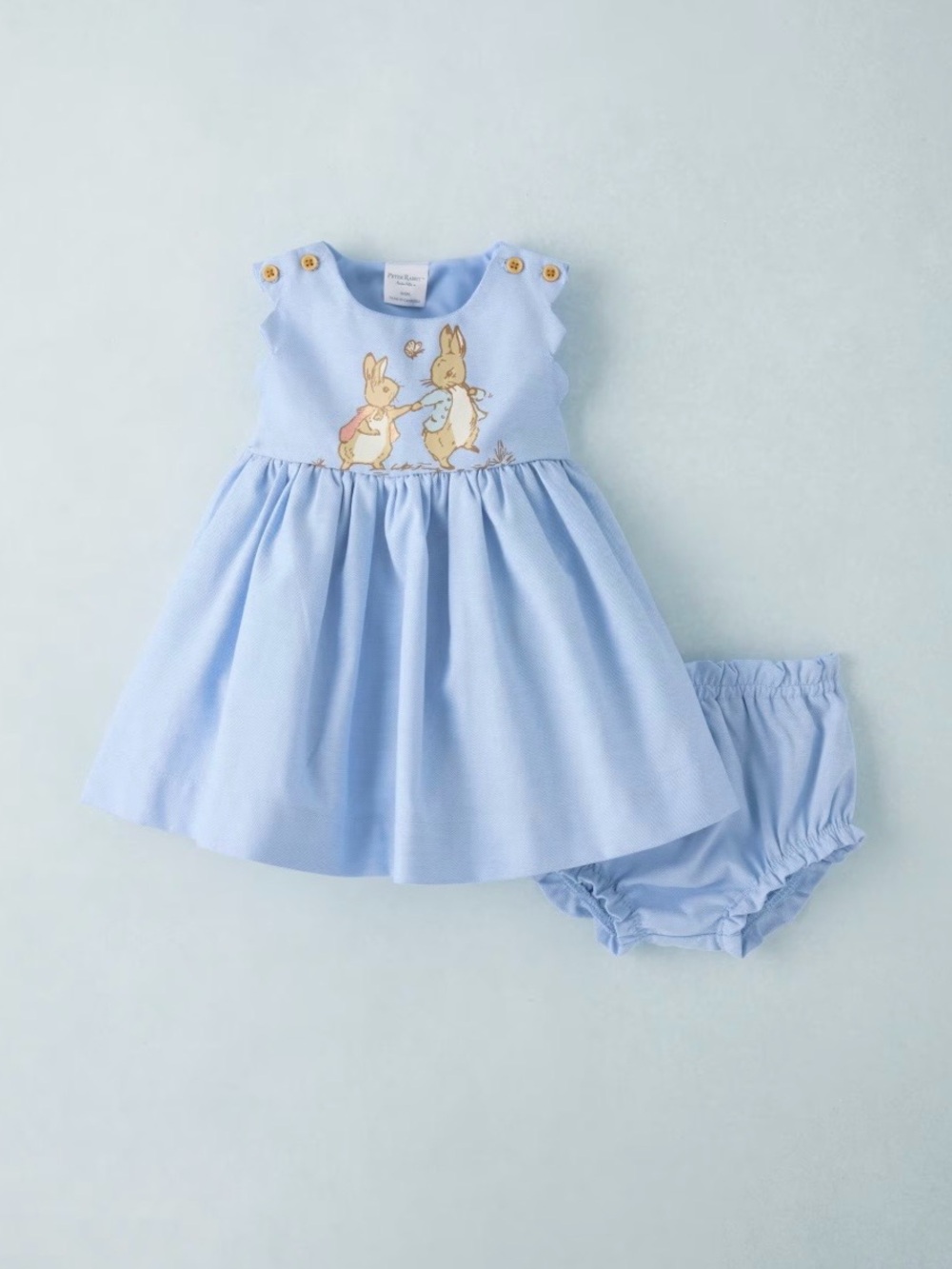 Peter Rabbit Glitter Scalloped Chambray Dress 12-18M NWT